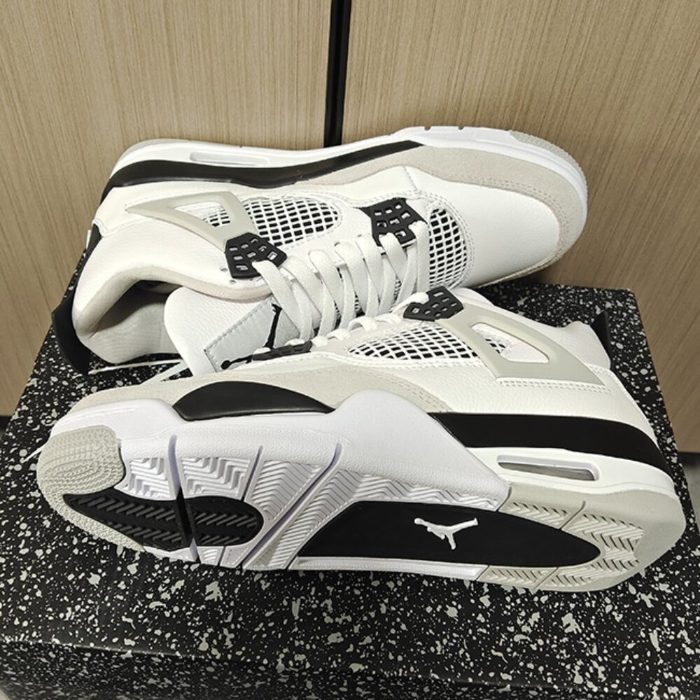 White And Military Black Air Jordan 4 Retro Basketball Shoes